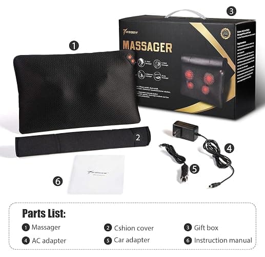 WOQQW Back Massager Neck Massage Pillow with Heat - Shiatsu Back Massager Present, Gifts for Women/Men/Mom/Dad - Deep Kneading Massage for Shoulder, Waist, Leg, Foot and Muscle - Glossy Black thumbnail 10
