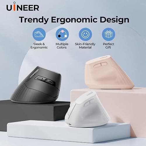 Uineer Wireless Ergonomic Mouse, Bluetooth Mice (BT4.0/5.0 and 2.4G) Rechargeable Vertical Mouse, Multi Device Connection, 6 Button Quiet Clicks, 4 DPI Optical Computer Mouse for Laptop, PC, Black thumbnail 9