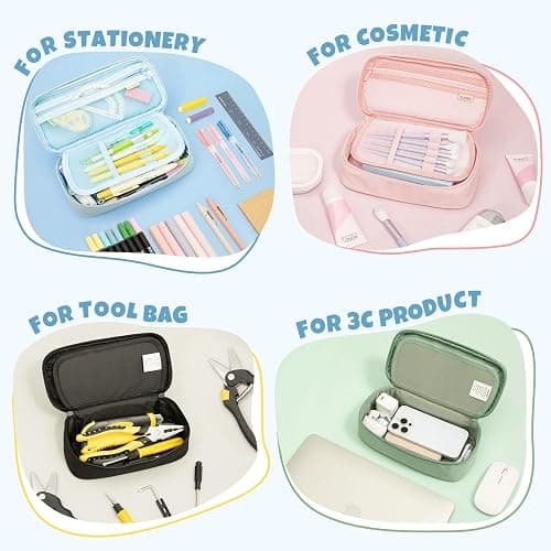 SUNEE Cute Pencil Case, Large Capacity Pencil Pouch, Big Storage Organizer for Stationery, Zipper Pen Bag, Back to School Supplies, Office Organizer Makeup Bag, for Teen Girl Boy Men Women, Blue thumbnail 7