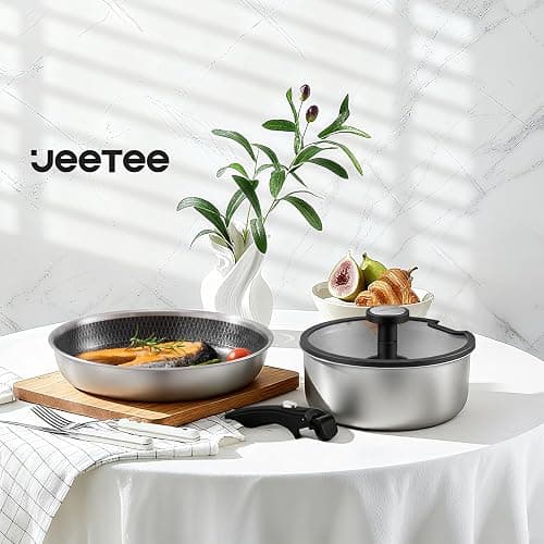 JEETEE Hybrid Stainless Steel Cookware Set with Detachable Handle, 18Pcs Pots and Pans Set Non Stick, Induction Kitchen Cookware Sets Removeble Handles, Camping RV Cooking Set, Dishwasher & Oven Safe thumbnail 2