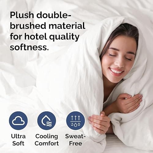 Duvet Cover Queen Size Set - Extra Soft Queen Size Duvet Cover 90 x 90 with 2 Pillow Shams - Hotel Luxury Easy Care & Fade Free w/Zipper Closures & Ties - Comfy Breathable Bedding Set (Antique White) thumbnail 3