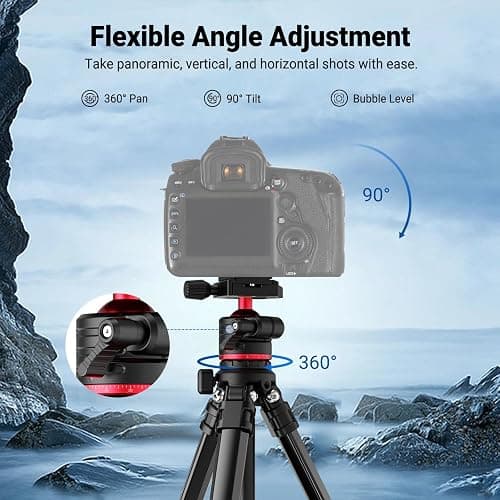 NEEWER Basics 66.5"/169 cm Travel Tripod for Camera, Lightweight Portable DSLR Stand with Ball Head, Arca Type QR Plate, Cell Phone Holder Compatible with iPhone Video Recording, Max Load 11 lb, TP12 thumbnail 6