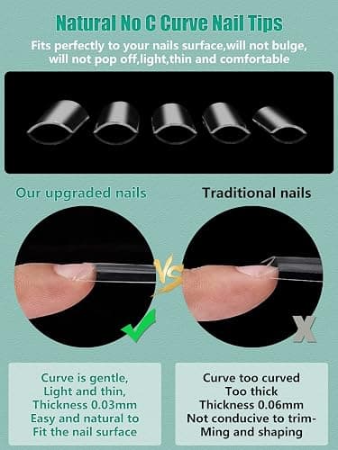 LIONVISON XL Square Nail Tips: 480PCS Extra Long NO C Curve Nails Tip | 2 Packs Natural and Clear Nail Tips - 12 Sizes Straight Tapered Square Press on False Nails Tip for Home DIY Long-Lasting thumbnail 4