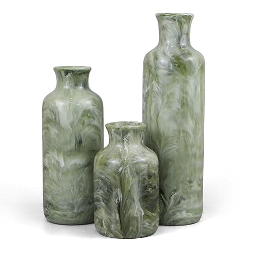 YMXYJM Resin 3 Piece Vase Set, Farmhouse Decor, Home Decorative Vase, Vases for Your Kitchen, Bedroom, Office, Living Room, Bathroom, & Shelf Centerpiece Table Decorations, Green - Image 1