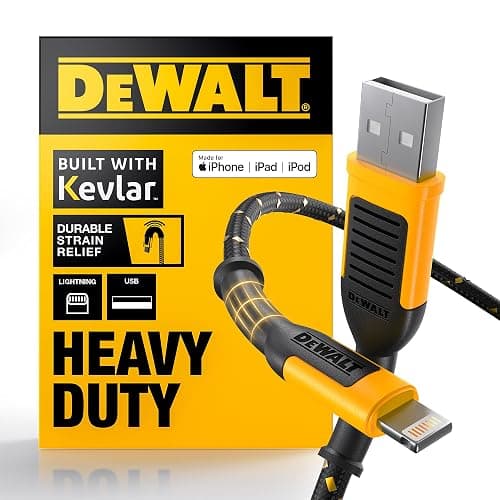 DEWALT Heavy Duty USB to Lightning Cable [Apple MFi Certified] Durable iPhone Charger, Lightning Cables, Fast Charging iPhone Charger Cord Compatible w/iPhones 14/13/12/11 Pro Max iPad AirPods, 10FT - Image 1