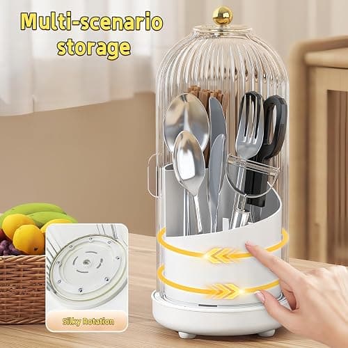 Johehe Toothbrush Organizer with Cover,3 Slots for Bathroom Toothbrush Holders with Lid,Dustproof Design,Rotating Holder,Ideal Makeup Brushes Holder for Bathroom Countertop Organization and Storage thumbnail 7