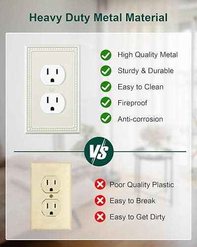TREEWELL 6-Pack Duplex Switch Plates and Outlet Covers, Light Almond | Pearls Beaded Decorative Metal Wall Plates for Electrical Outlets, 1 Gang Receptacle Cover thumbnail 5