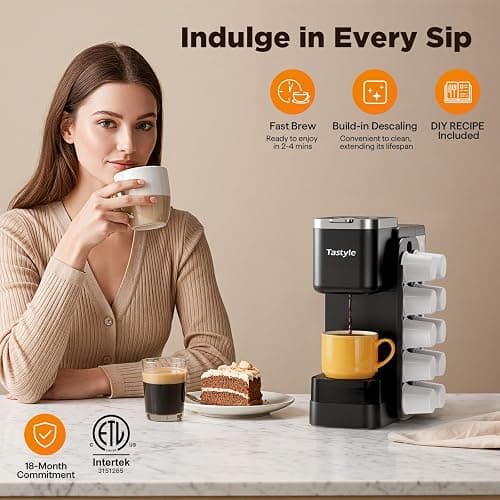 Tastyle Hot & Iced Coffee Maker with Magnetic K-Pod Holder, Fits 7.3'' Mug | Stores 10 Pods, for K Cup & Grounds, Compact for Home, Office & RV, Brew 6-24oz Coffee, 40 oz Removable Tank, K330CH, Black thumbnail 6