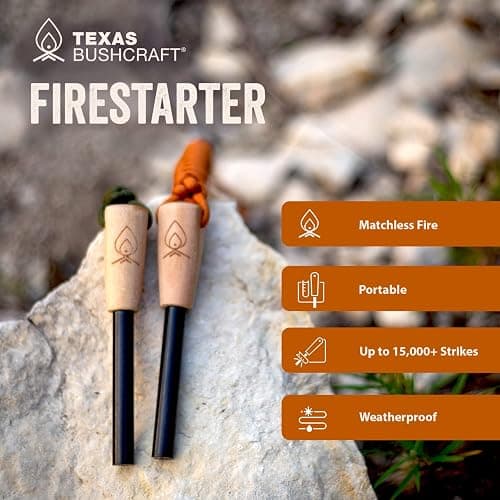 Texas Bushcraft Fire Starter - 3/8" Thick Ferro Rod with Striker and Paracord Wrist Lanyard – Waterproof Flint Fire Steel Survival Lighter for Your Camping, Hiking and Backpacking Gear thumbnail 4