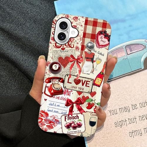 DAIZAG Case Compatible with iPhone 16, [Compatible with MagSafe],Shockproof Protective Phone Case for Girl Women - Red Love Heart Retro Collage thumbnail 4