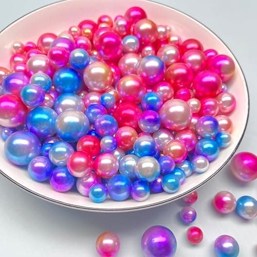YUXIYAN 100PCS Rainbow Color Floating Beads Pearl for Vase Filler No Hole | Fake Pearl Beads for Floating Candles Vases Wedding Table Birthday Theme Party Home Decor Makeup Brush Beads 20/14/10mm thumbnail 2