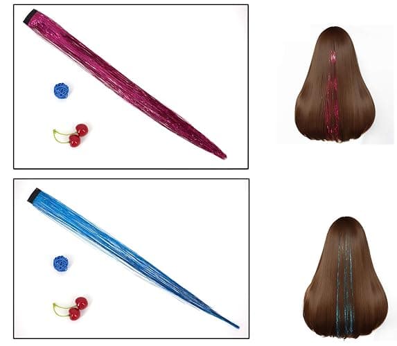 19.7 Inch Clip In Hair Fairy Tinsel Kit Clips Clip On Glitter Hair Tinsel Extensions 12 Colors thumbnail 7