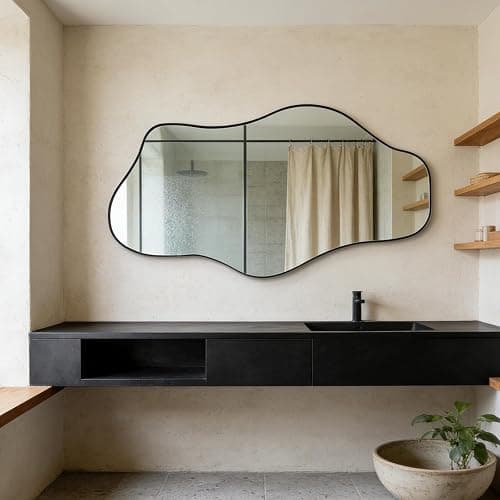 DAOYIJIAJU Irregular Mirror, 47.2"x23" Large Asymmetrical Wall Mirror, Odd Shaped Mirrors, Modern Abstract Frameless Mirrors for Living Room Bedroom Entryway Hallway, Horizontal or Vertical Hanging thumbnail 6