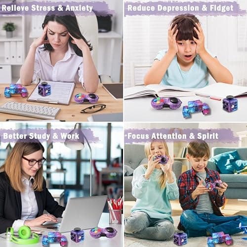 Cuackamily 3-Piece Fidget Toy Set - Galaxy Fidget Cube, Pad, Infinity Cube - Stress & Anxiety Relief for ADHD, ADD, Autism, Adults & Kids thumbnail 7