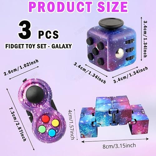 Cuackamily 3-Piece Fidget Toy Set - Galaxy Fidget Cube, Pad, Infinity Cube - Stress & Anxiety Relief for ADHD, ADD, Autism, Adults & Kids thumbnail 2