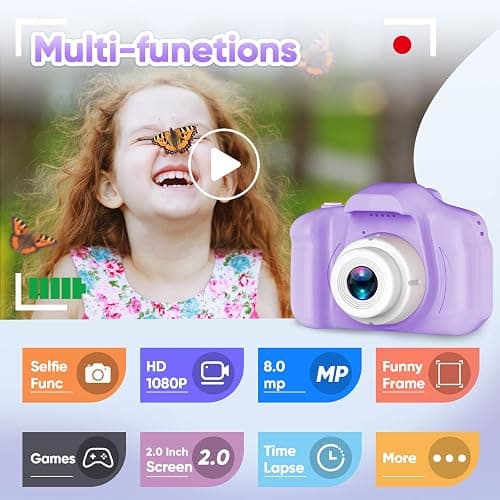 Seckton Upgrade Kids Selfie Camera, Christmas Birthday Gifts for Girls Age 3-9, HD Digital Video Cameras for Toddler, Portable Toy for 3 4 5 6 7 8 Year Old Girl with SD Card-Purple White thumbnail 3
