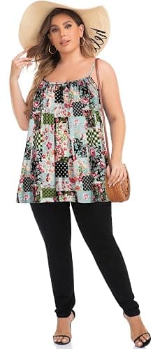 Plus Size Tank Tops for Women Boho Floral Loose Cami Spaghetti Strap Tunic Blouses thumbnail 4