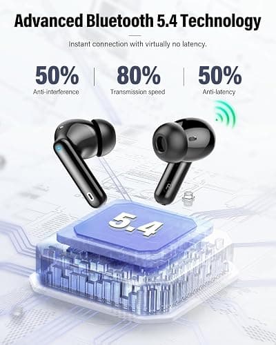 Wireless Earbuds, Bluetooth 5.4 Headphones Bass Stereo Bluetooth Earbuds | Ear Buds with Noise Cancelling Mic LED Display in Ear Earphones Clear Calls IP7 Waterproof 36H for Phones/Sport/Laptop, Black thumbnail 4