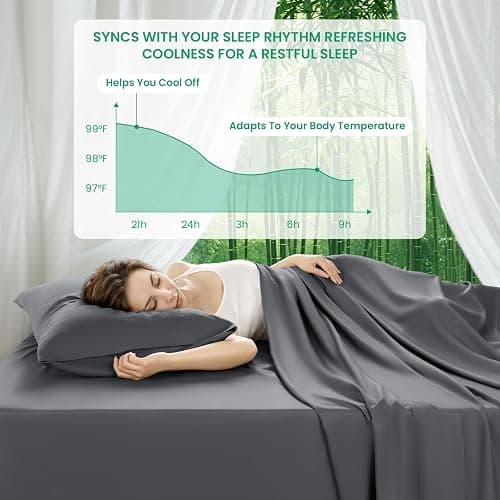 SONORO KATE 100% Viscose Derived from Bamboo_Sheets Queen Size, Ultra Breathable & Cooling Bed Sheets for Hot Sleepers, Hotel Luxury Silky Bedding Sheets, 16" Deep Pocket - 4PC (Dark Grey,Queen) thumbnail 4