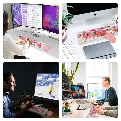 FOPETT Wireless Keyboard and Mouse Sets,Reliable 2.4 GHz Connectivity for PC,Laptop,Smart TV and More (White Colorful) thumbnail 7