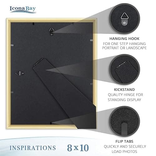 Icona Bay 8x10 Picture Frames (Gold, 6 Pack), Beautifully Detailed Molding, Contemporary Picture Frame Set, Wall Mount or Table Top, Inspirations Collection thumbnail 8