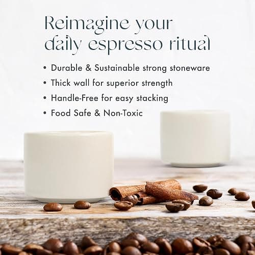 Folk Ceramics Leonard Ceramic Espresso Cups | Modern Stackable Demitasse Mugs for Espresso | Thick Walled, Handleless, Durable, Dishwasher & Microwave Safe | Set of 2, 3oz | Fog Grey thumbnail 3