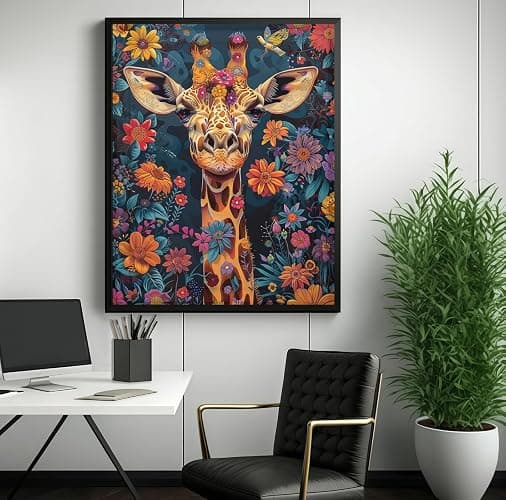 Diamond Art Kits for Adults, Giraffes and Flowers 5D Diamond Painting Kits Dots for Adults,5D DIY Paint by Diamonds,Full Drill Round Diamond Dot Gem Art Painting for Home Art Decor, 11.81X15.74 inch thumbnail 4
