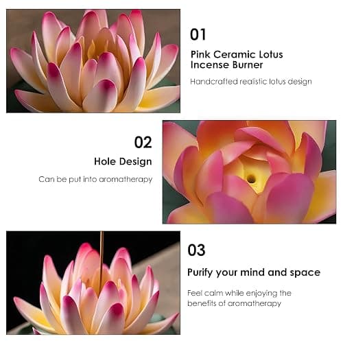 HannaFires Pink Ceramic Lotus Incense Burner, Home Fragrance Holder, Indoor Decor, Handcrafted Realistic Lotus Design, Yoga Studio, Valentine's Day, Housewarming Gift thumbnail 4