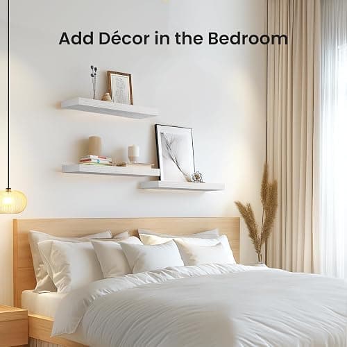 AMADA HOMEFURNISHING Floating Shelves, Wall Shelves for Bathroom/Living Room/Bedroom/Kitchen Decor, White Shelves with Invisible Brackets Set of 3 - AMFS08 thumbnail 6