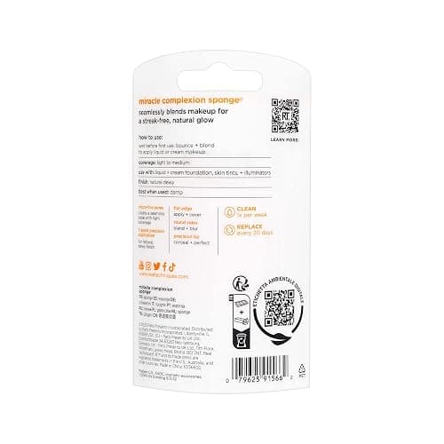 Real Techniques Miracle Complexion Sponge, Makeup Blending Sponge, For Liquid & Cream Foundation, Offers Light To Medium Coverage, Natural, Dewy Makeup, Orange Sponge, Latex-Free Foam, 1 Count thumbnail 12