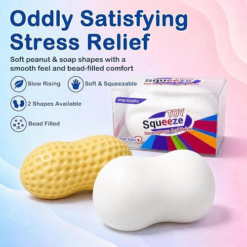 Tosgbv 2 Pack Crunchy Squishy Stress Ball, Peanut & Soap Block Flake Filled ASMR Fidget, Moldable Sensory Squeeze Toy with Premium Box, Party Favors & Gifts thumbnail 2