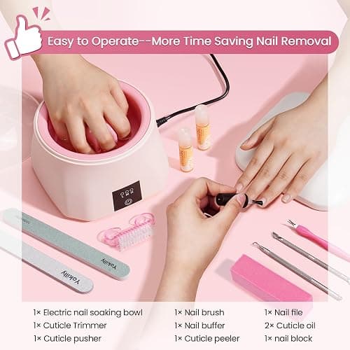 Yokilly Nail Soaking Bowl Heated: Three-Level Temperature Control Nail Soak Off Bowl for Nail Enthusiasts Beginner - Electric Manicure Nail Remover Bowl 50% Faster for Home Salon (Pink) thumbnail 6