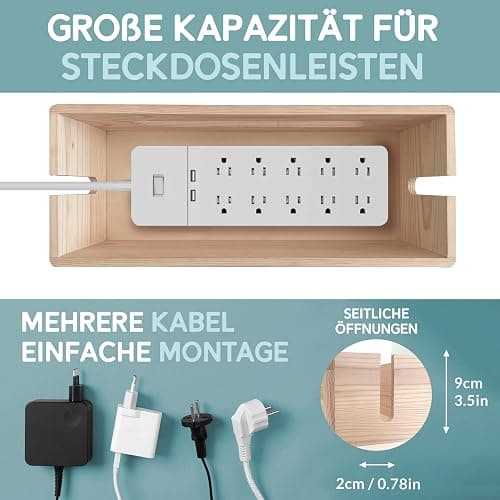 NATURE SUPPLIES Set of Two Natural Wood Cable Management Box, Large and Medium Cord Organizer to Hide Wires and Power Strips for TV, Desk, Computer, Router, Cable Storage and Cord Organization thumbnail 5