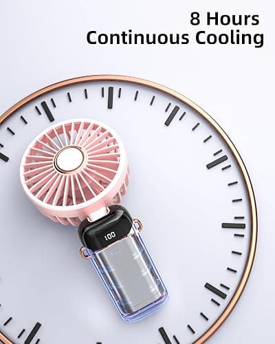 Koonie Handheld Fan, 5 Speeds, 8H Battery, 90° Tilt, Rechargeable, Pink | Digital display, 8-hour runtime, 90° adjustable tilt, battery operated, portable, for indoor & outdoor use thumbnail 5