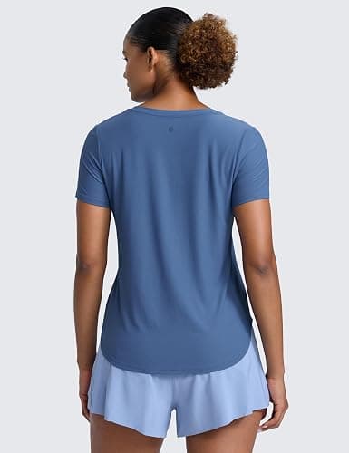 CRZ YOGA Cloudweight Workout Tops for Women Lightweight Athletic Short Sleeve Shirts Gym Running Side Slit T-Shirts thumbnail 2