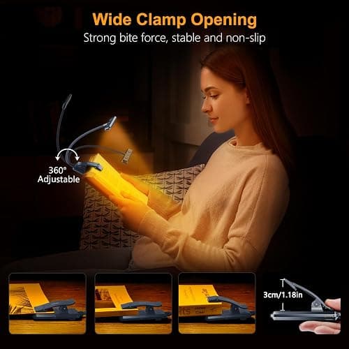 Gritin 19 LED Rechargeable Book Light for Reading in Bed with Memory Function- Eye Caring 3 Color Temperatures,Stepless Dimming Brightness,80 Hrs Runtime Clip on Light for Book Lovers-Pacific Blue thumbnail 8