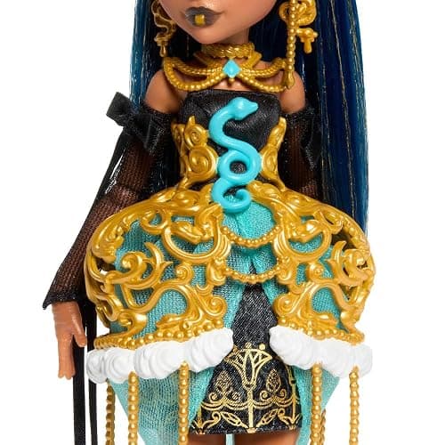 Monster High Scary Sweet Birthday Doll, Cleo De Nile in Golden Party Dress with Themed Accessories Like Invite, Balloon, Gift, Lipstick and More thumbnail 4