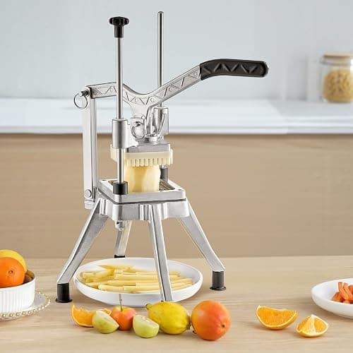 VEVOR Commercial French Fry Cutter, 4 Blades Lever Vegetable Chopper | 1/2”, 3/8”, 1/4”, 6-Wedge Slicer, 420J Stainless Steel Blades, Potato Dicer & Fruit Lever Cutter, for Dining and Home Kitchen thumbnail 2