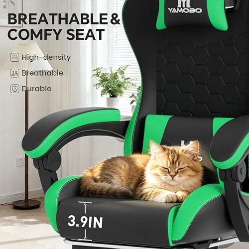 YAMOBO Gaming Chair, Computer Office Chair with Footrest, Adjustable Height & Backrest Gaming Chairs with Swivel for Adults, High Back PU Leather Ergonomic Chair with Lumbar Support, Blackgreen thumbnail 6