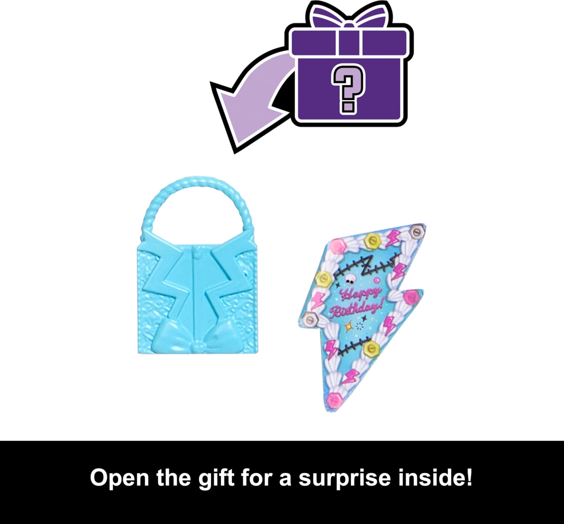 Monster High Scary Sweet Birthday Doll, Frankie Stein in Black Party Dress with Themed Accessories Like Invite, Balloon, Toy, Lipstick and More thumbnail 3