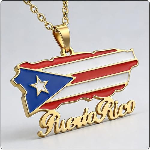 Fusamk Fashion Stainless Steel Puerto Rico Map Pendant Country Flag Pattern Necklace thumbnail 5