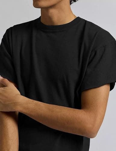 Orchidays Men's Boxy Raw Cut T Shirts Short Sleeve Round Neck Tee Casual Basic Tops thumbnail 3