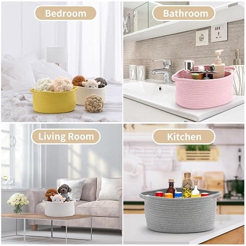 Happyiren Cute Woven Storage Basket with Handle, Baskets for Gifts Empty, Gift Baskets for Christmas Birthday Baby Shower Burr, Decorative Organizer Box for Baby Toy Pet, 13" D x 8" W x 6" H thumbnail 5