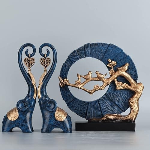Blue Elephant Statue 2 Piece Set, Blue Home Decor, Love Elephant Statue Home Decor, Elephant Gifts for Women, Office, Shelf, Home Living Room Decor thumbnail 7