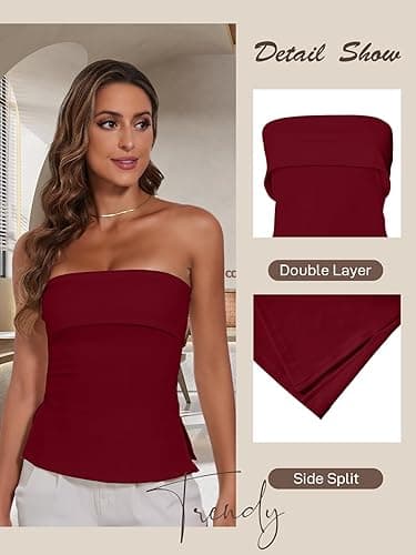 Strapless Tube Tops for Women Backless Going Out Bandeau Top Sexy Trendy Off Shoulder Side Split Summer Bustier Tops thumbnail 3