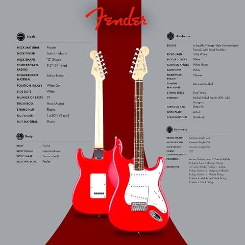 Fender Squier Stratocaster - Torino Red Bundle with Amplifier, Gig Bag, Strap, Instrument Cable, Picks, and Austin Bazaar Instructional DVD thumbnail 6
