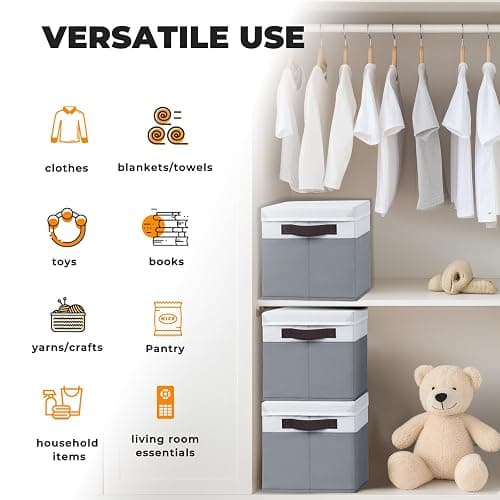 Criusia 6 Set Clothes Storage Bins with Lids - Stackable Fabric Closet Organizers and Storage Baskets for Shelves -Odorless Large Enough for Clothes Blanket Toy Storage -Dorm Room Apartment Essentials thumbnail 6