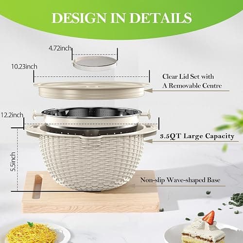 4-1 Colander with Bowl Set - Rotatable Strainers for Kitchen, Food Strainers and Colanders, Funny Presents for Women, Fruit Cleaner, Veggie Wash, Aesthetic Kitchen Gadget Essentials - Beige thumbnail 2