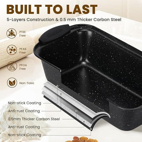 Kikcoin 22 PCS Nonstick Baking Pans Set, Stackable Bakeware Sets with Silicone Handles, 450°F Oven Safe Baking Sheet set, Easy Release Cookie Sheets for Baking, Black thumbnail 3