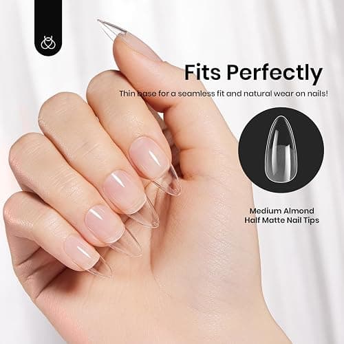Beetles Gel Nail Tips Medium Almond Etch X, 12 Sizes 288 PCS | Half Matte Press on False Nail Tips Clear Acrylic Nails Extension Glue on Nails DIY Gift for Women thumbnail 5
